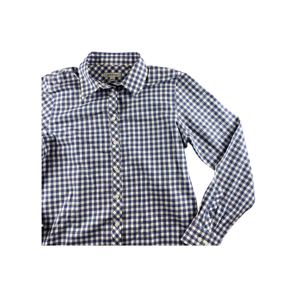 Orvis Womens Blue Gingham Check Long Sleeve Button Down Shirt Size 8